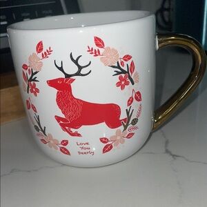 Love You Deerly White and Red Mug with Gold Handle